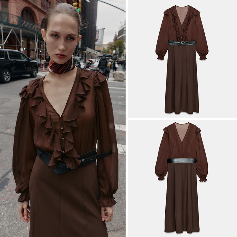 Women'S Young Fashion - فستان ميدي أنيق بياقة على شكل