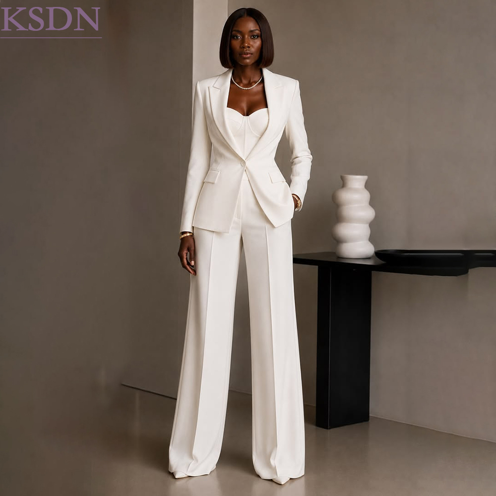 Women'S Fashion Blazer - بدلات نسائية فاخرة بيضاء، تصميم أنيق