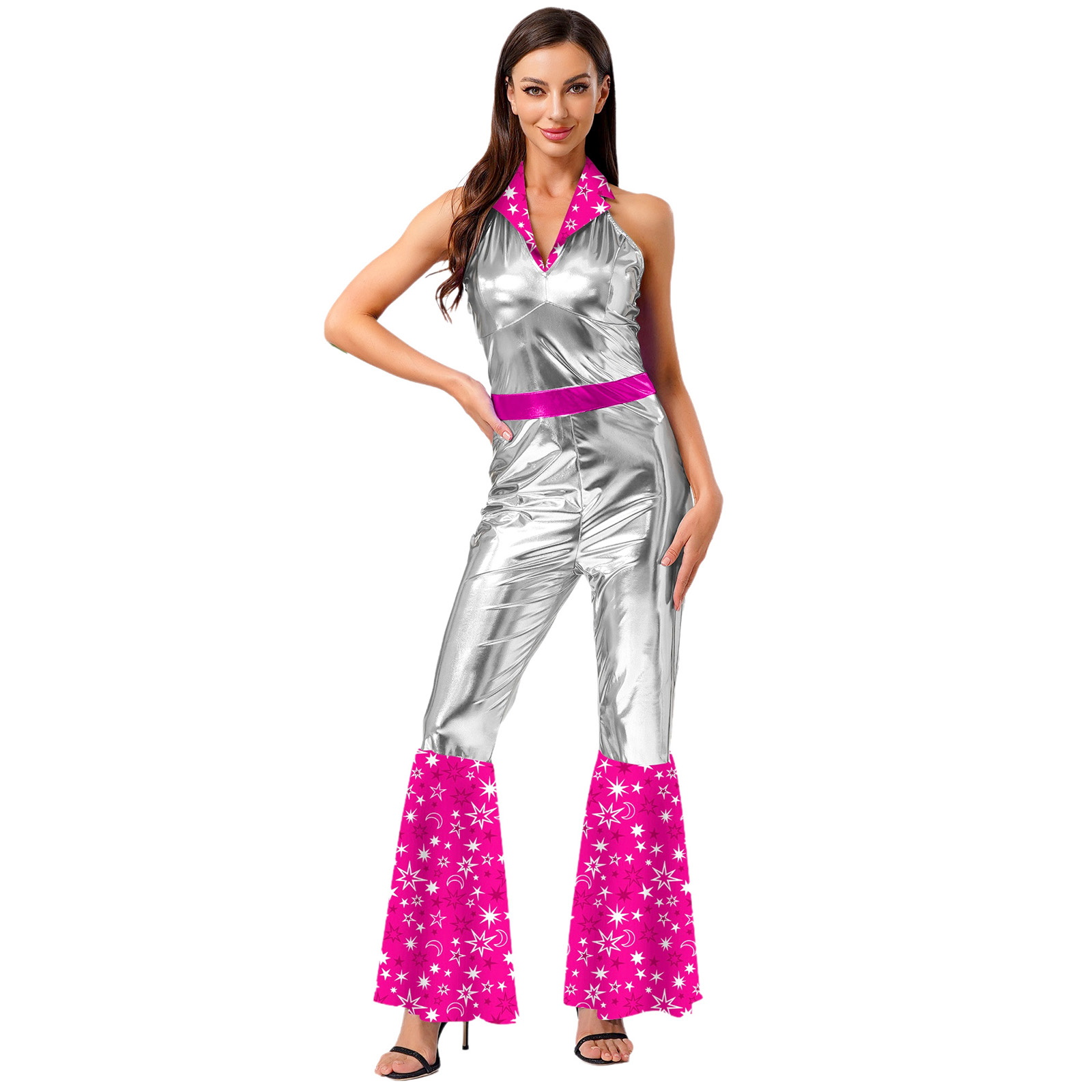 Sleeveless Jumpsuit - بدلة ديسكو كلاسيكية للسيدات 70s 80s