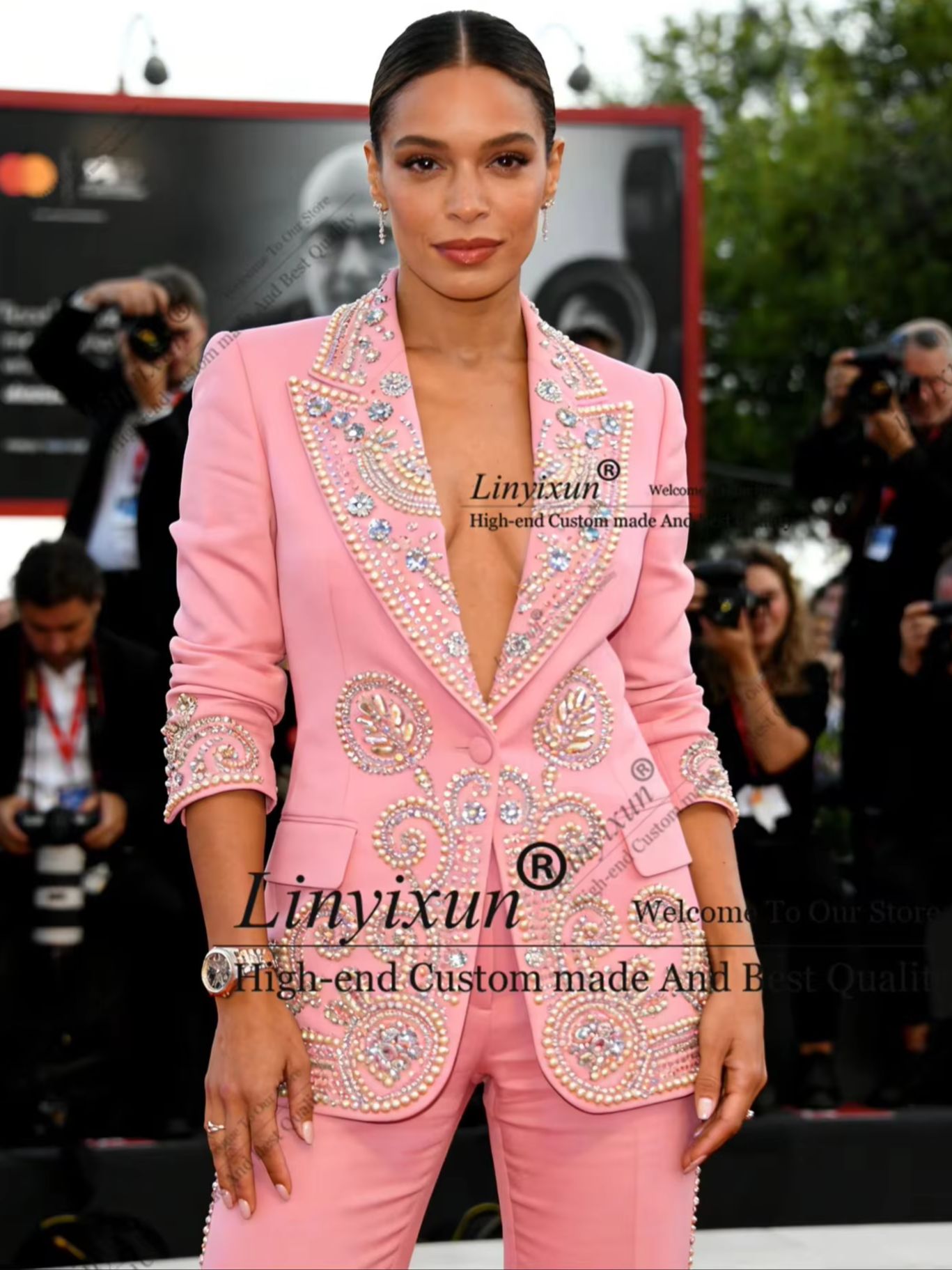 Women'S Fashion Blazer - بدلات نسائية مرصعة بالكريستال اللامع، طقم