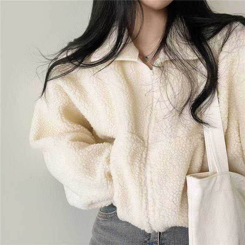 جاكيت هودي نسائي قصير بياقة مر - مراجعة Sherpa Coat Women وسعره