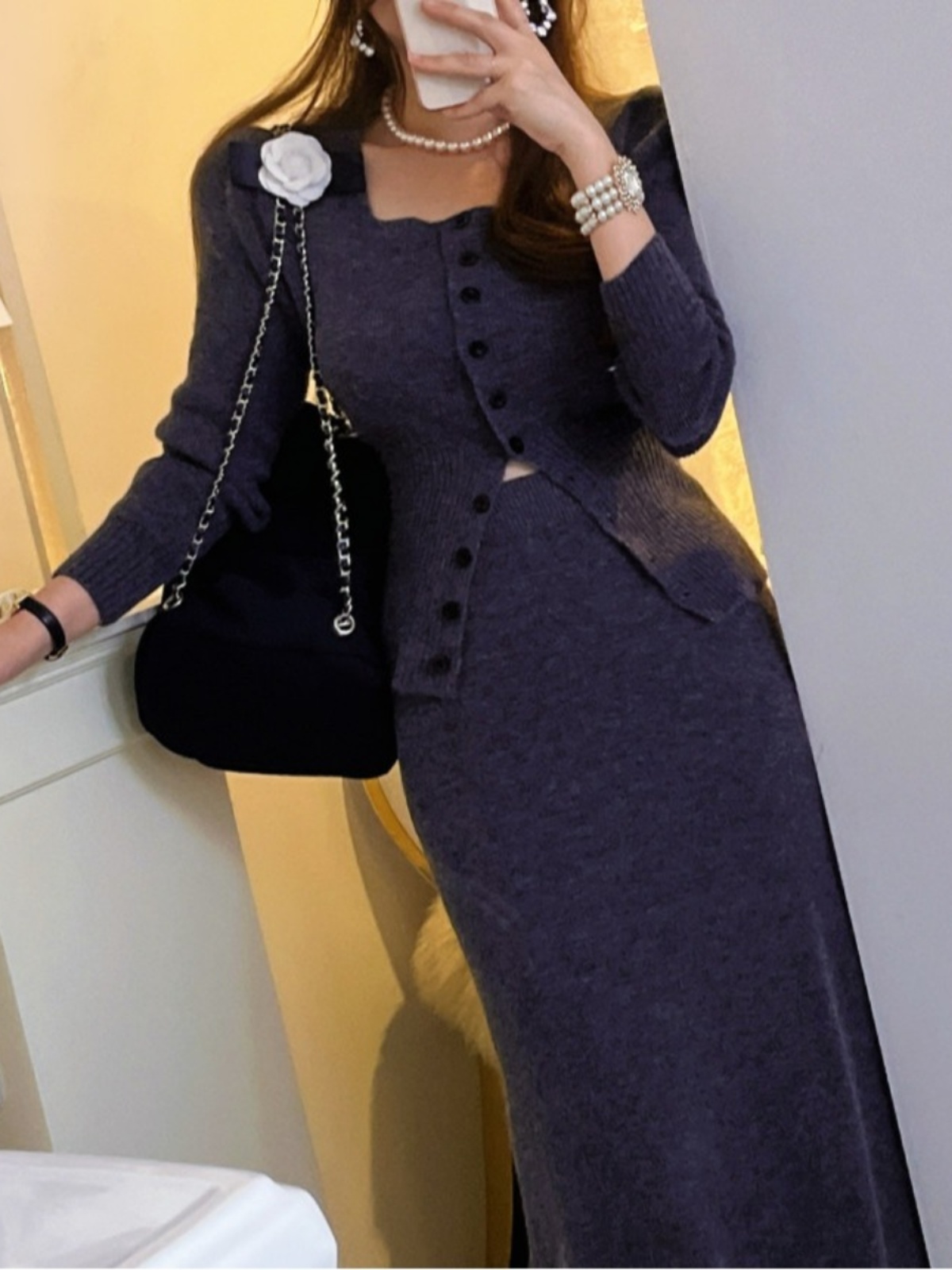 طقم نسائي أنيق محبوك بياقة مرب - مراجعة Women'S Young Fashion وسعره